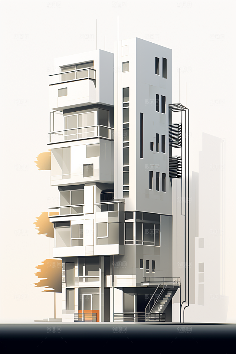 平面建筑大厦大楼插画
