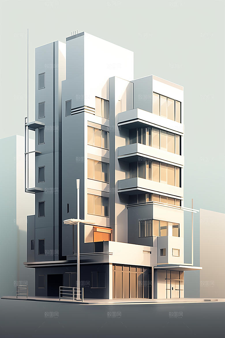 平面建筑简约大厦插画