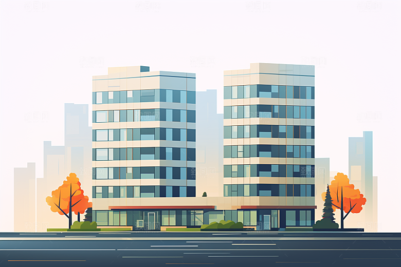 平面建筑设计感大厦插画