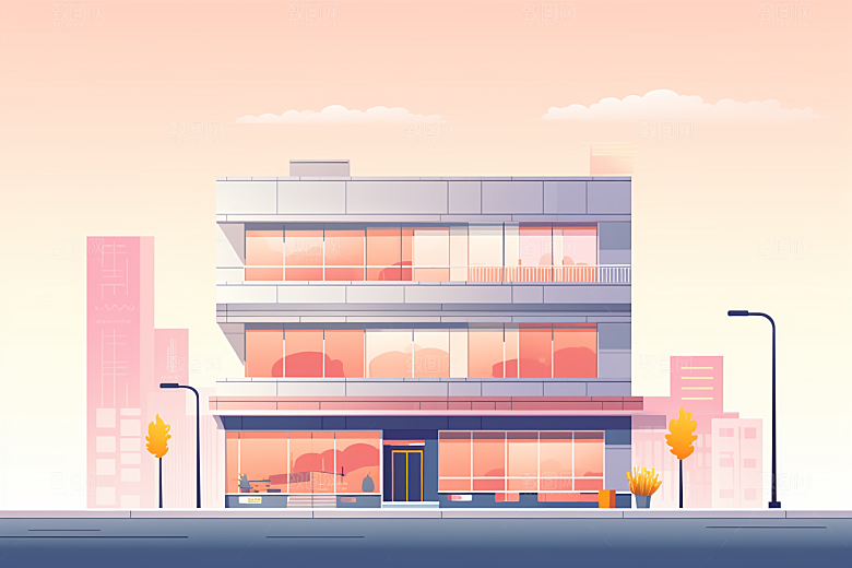 平面建筑简约设计感插画