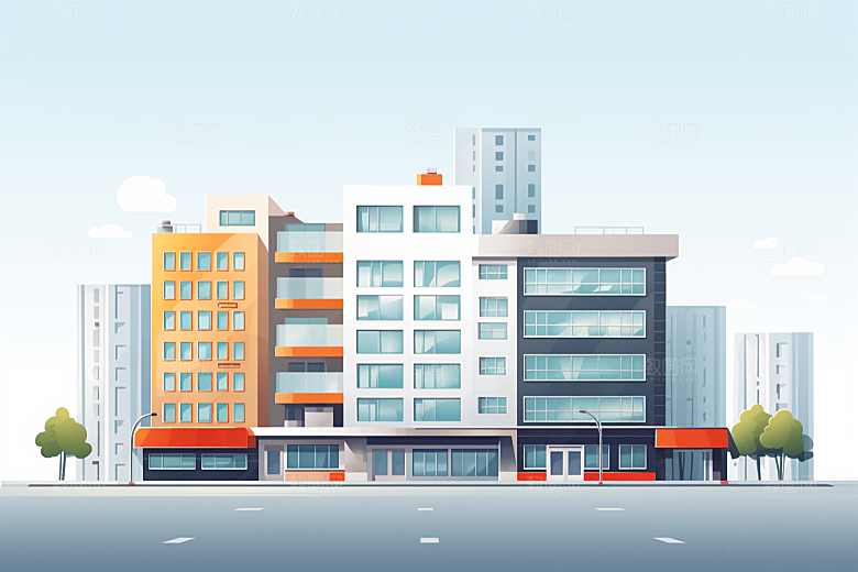 平面建筑扁平风设计感插画