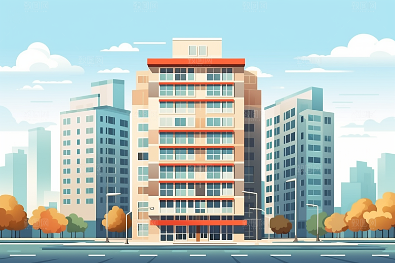 平面建筑简约大楼插画