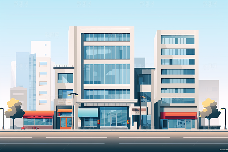 平面建筑扁平风高清插画