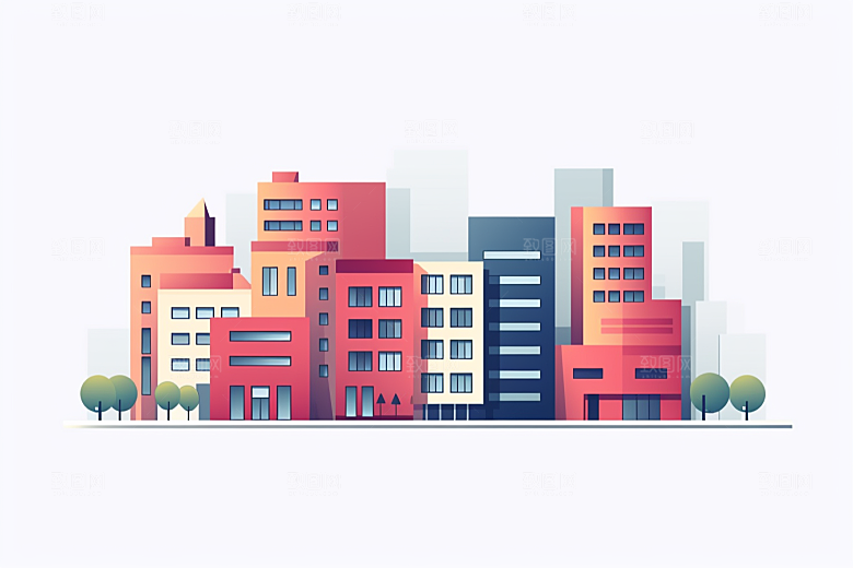 平面建筑扁平风几何插画