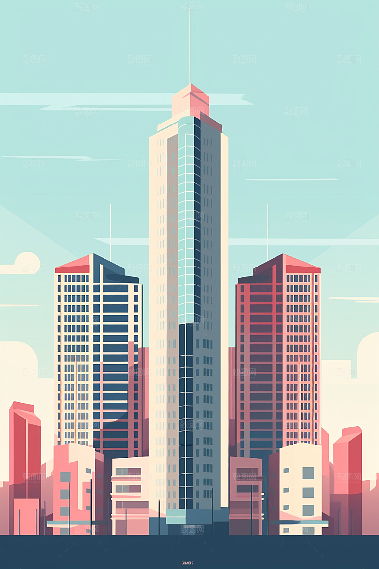 平面建筑简约大楼插画