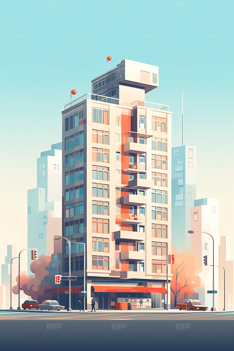 平面建筑几何扁平风插画