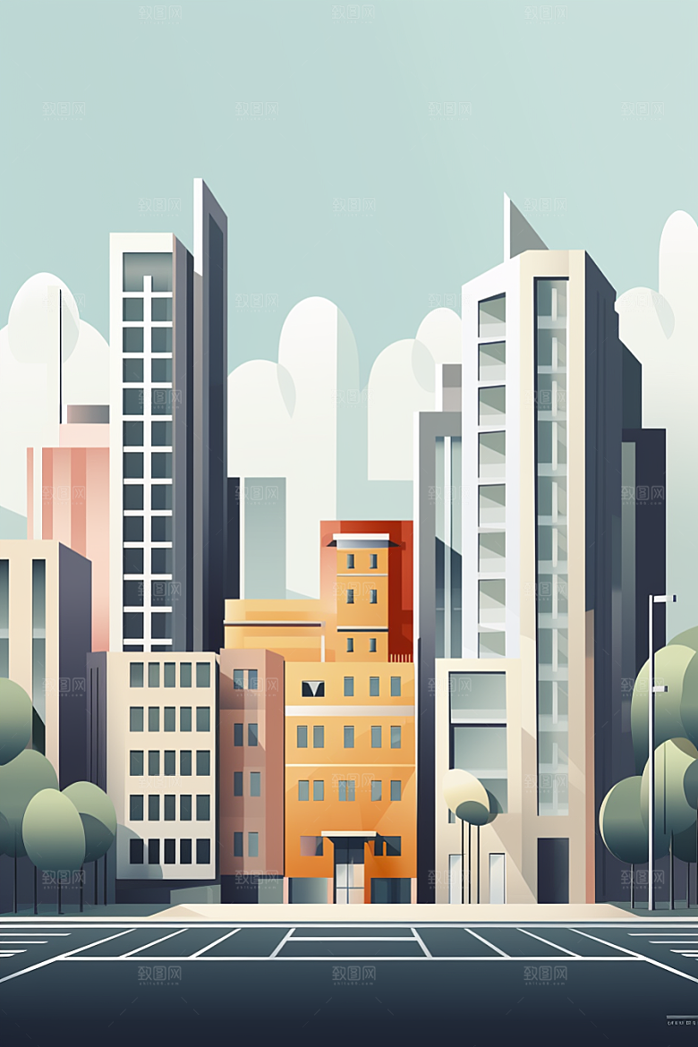 平面建筑立面扁平风插画