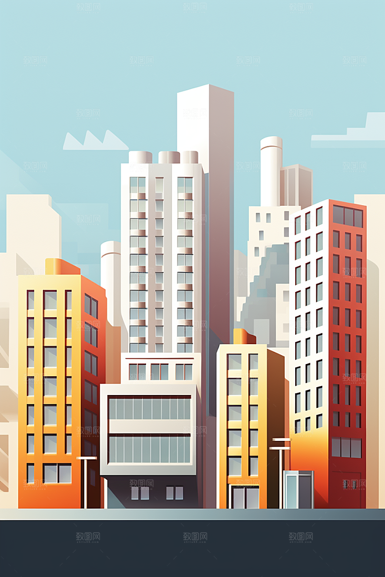 平面建筑设计感大厦插画