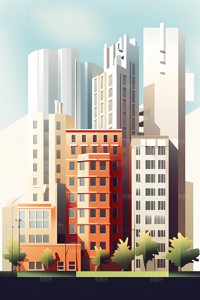 平面建筑大楼几何插画