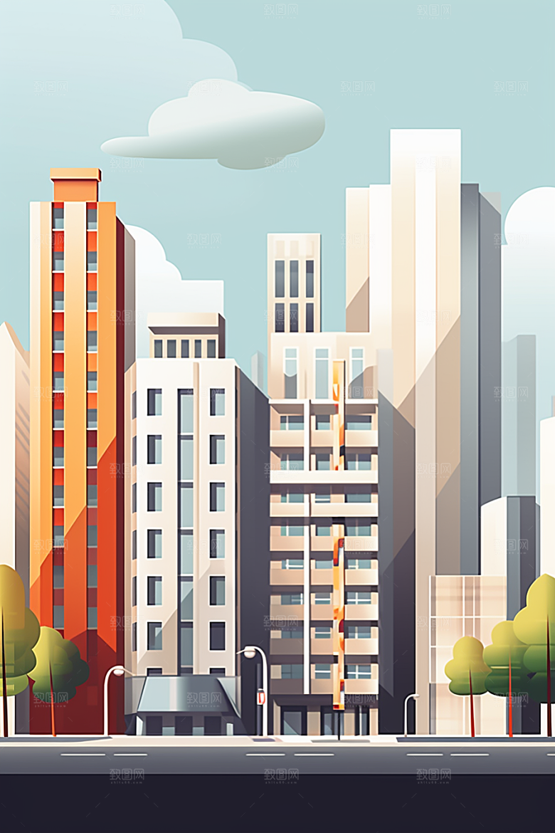 平面建筑扁平风立面插画