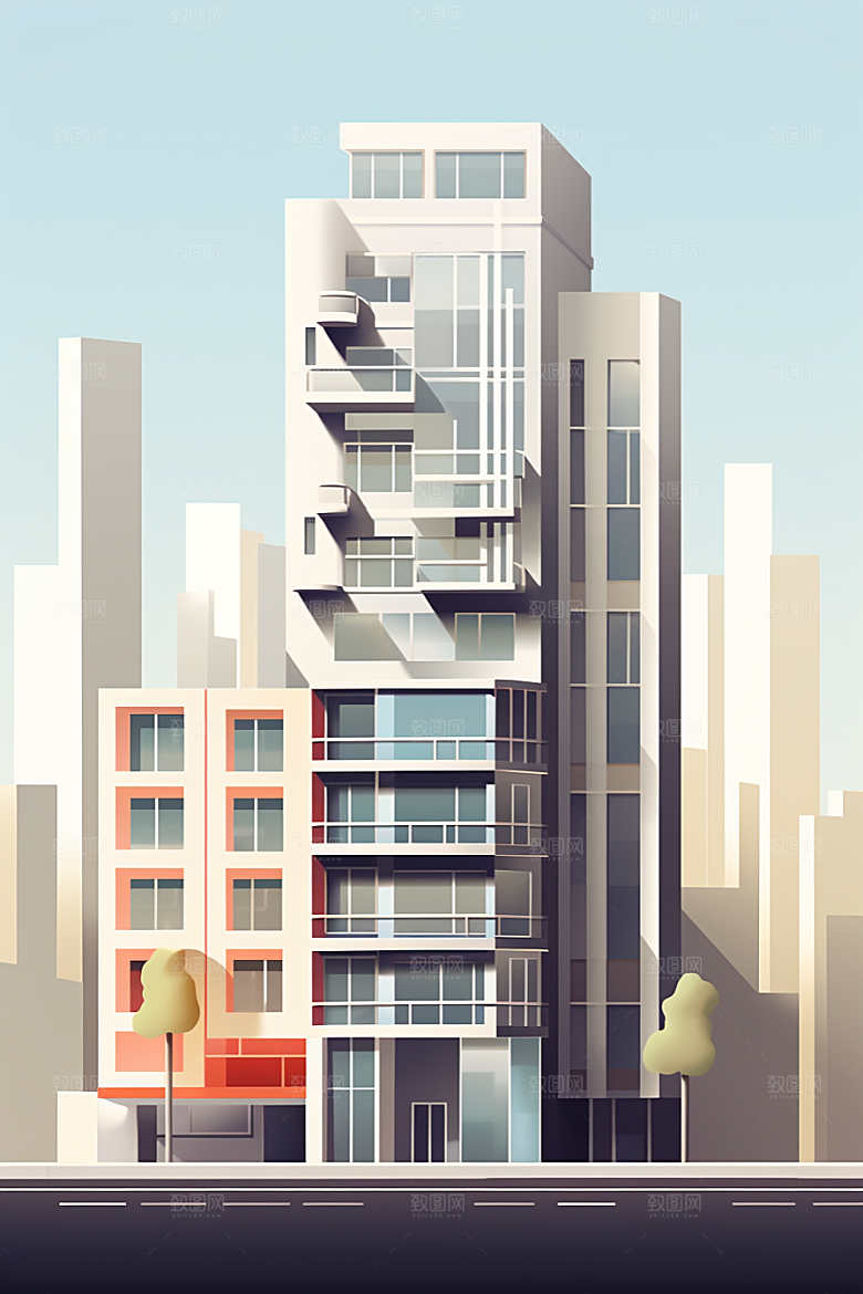 平面建筑立面扁平风插画