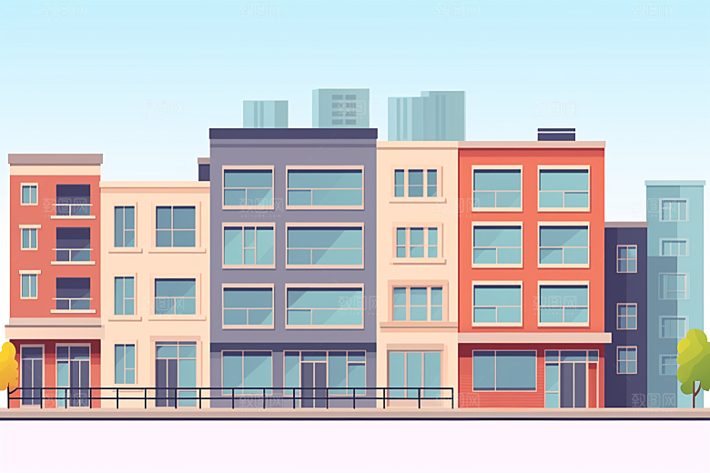 平面建筑简约大楼插画