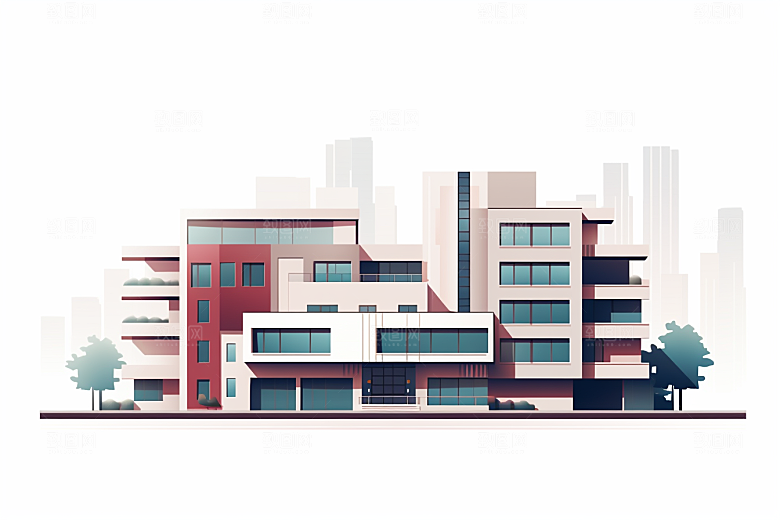 平面建筑简约扁平风插画