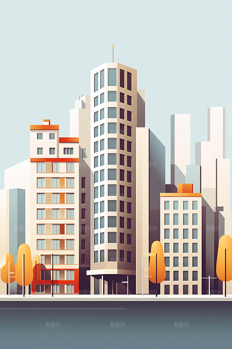 平面建筑大楼几何插画