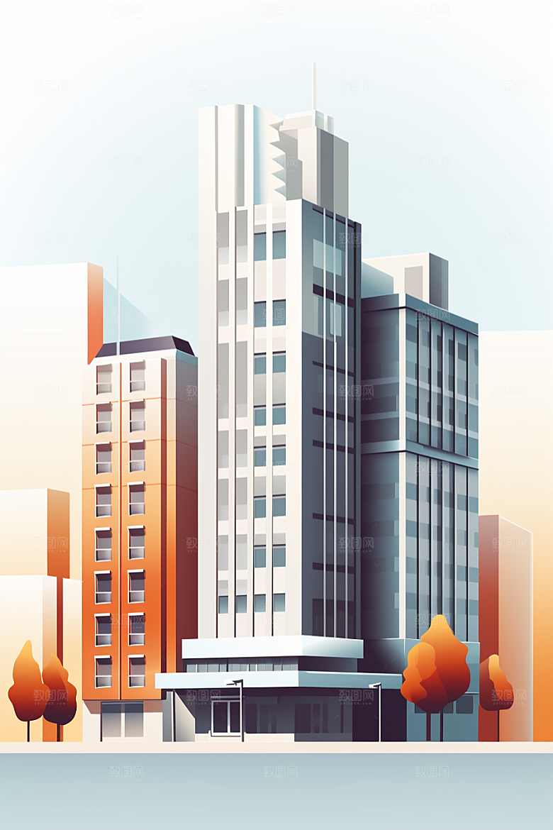 平面建筑几何立面插画