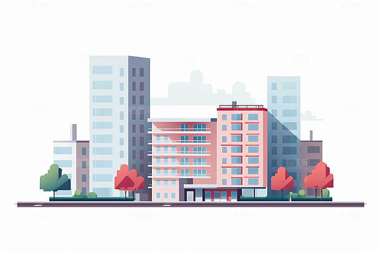平面建筑立面大楼插画