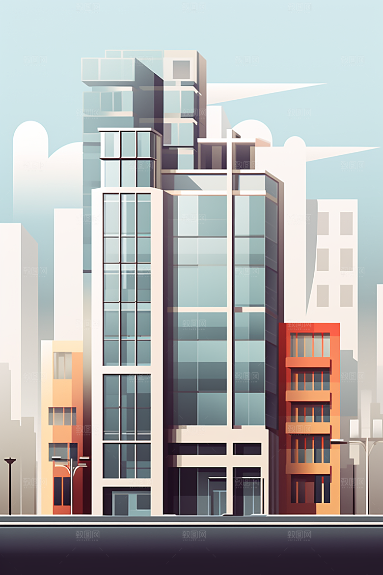 平面建筑几何高清插画