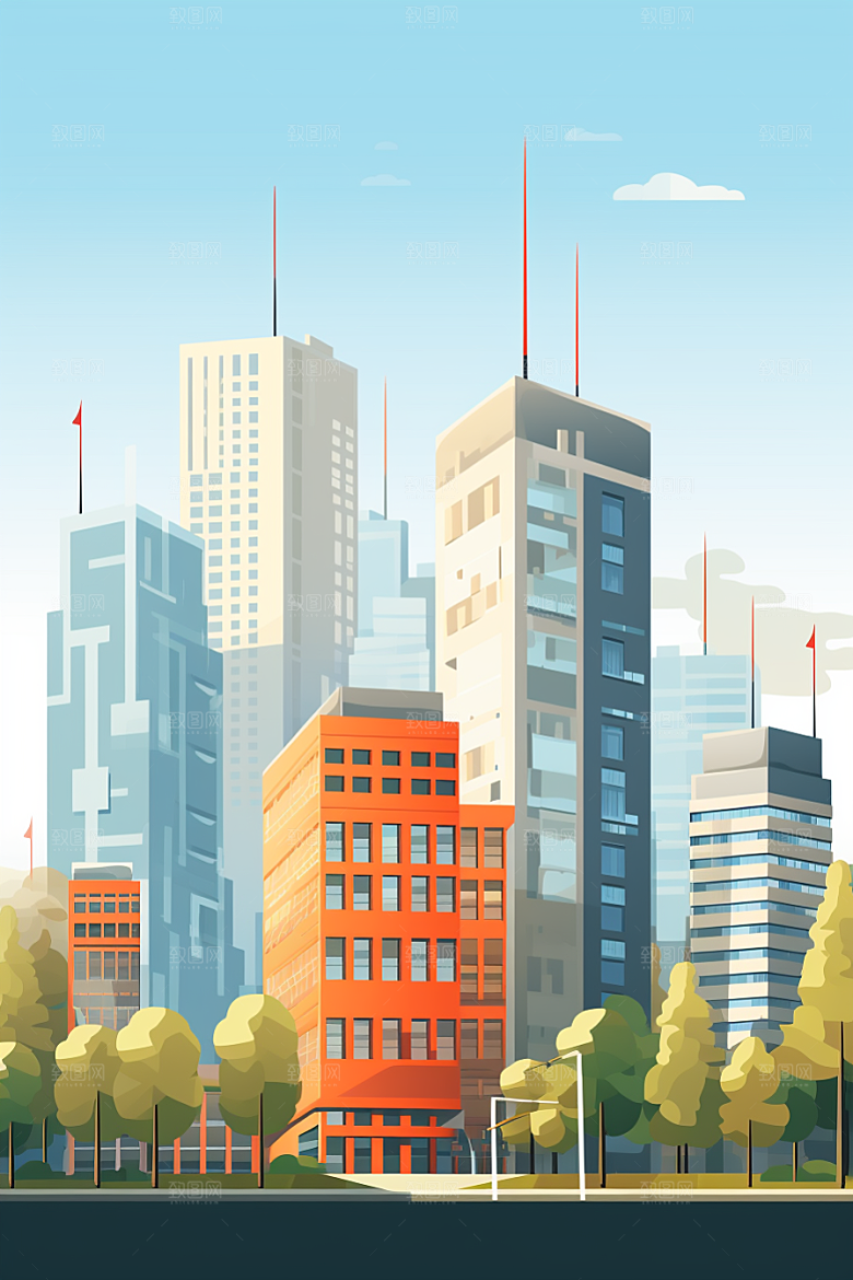 平面建筑立面扁平风插画