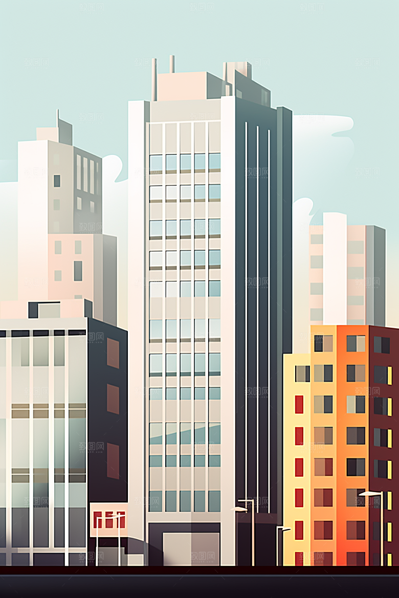平面建筑高清大楼插画