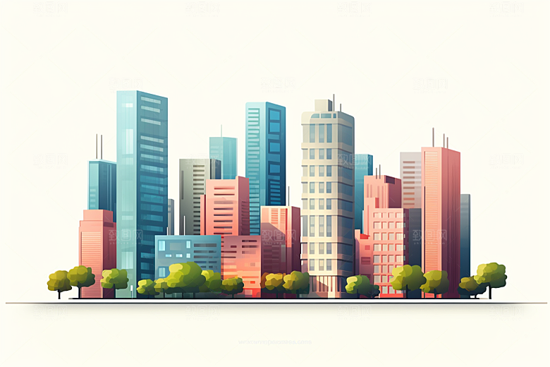 平面建筑几何大厦插画