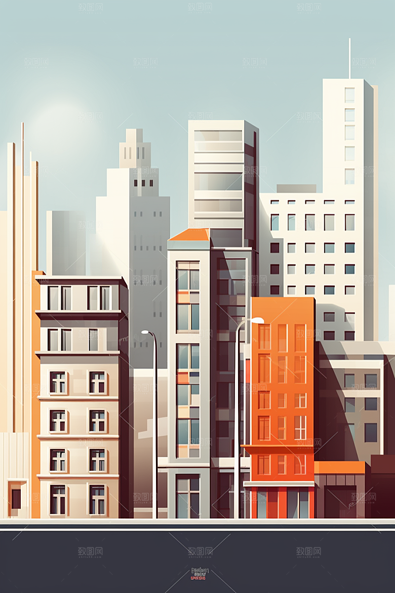 平面建筑简约设计感插画
