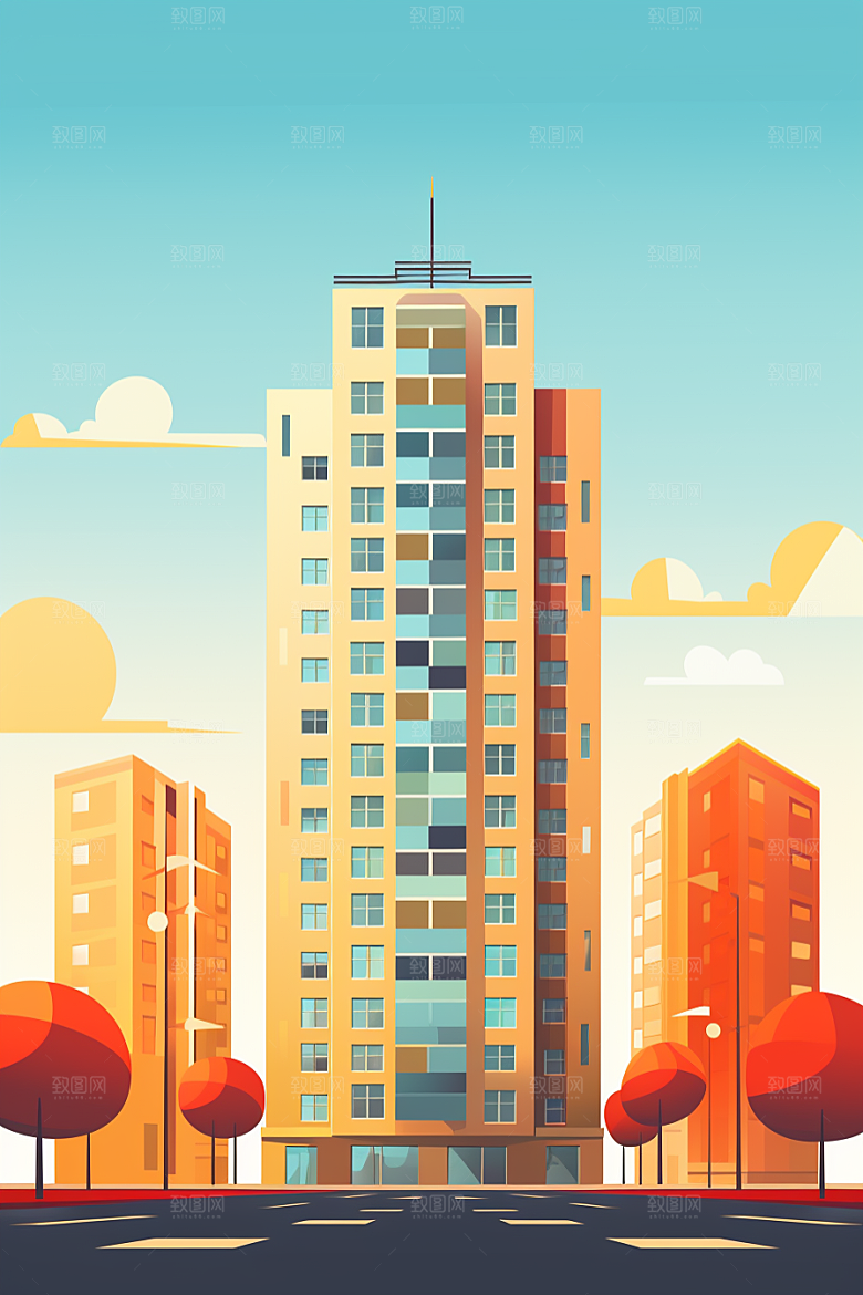 平面建筑大厦几何插画