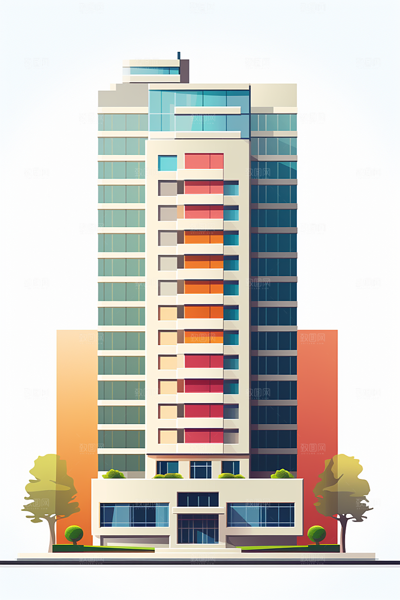 平面建筑设计感大楼插画