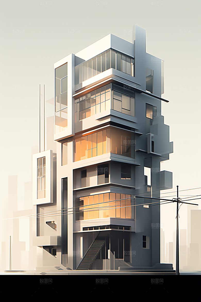 平面建筑立面高清插画