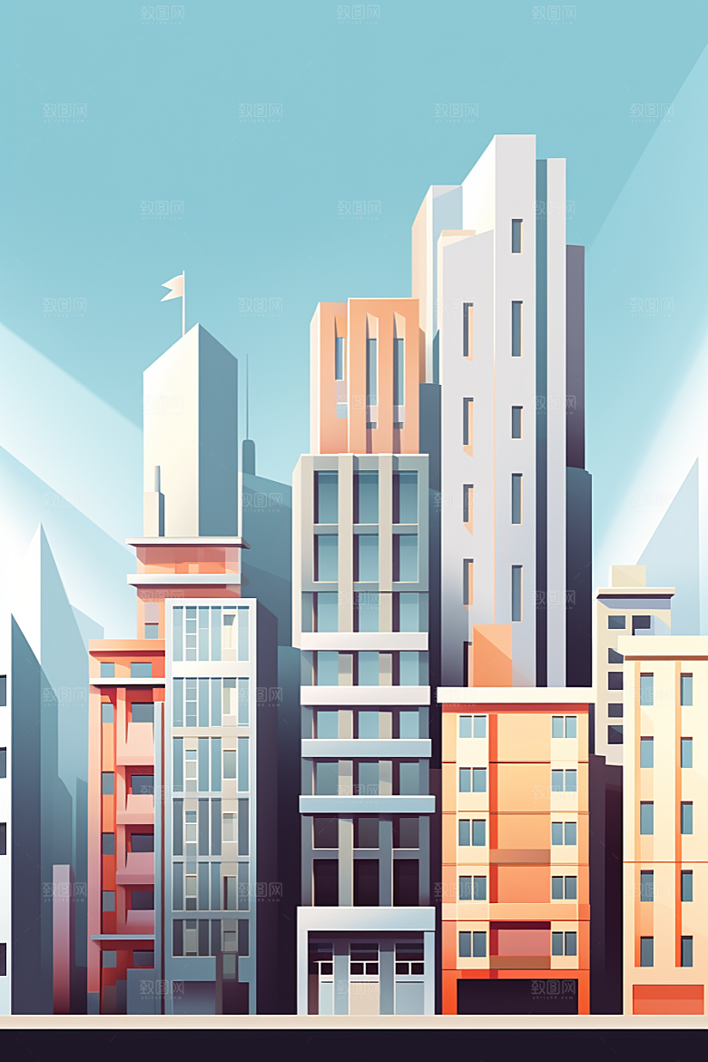 平面建筑大楼设计感插画