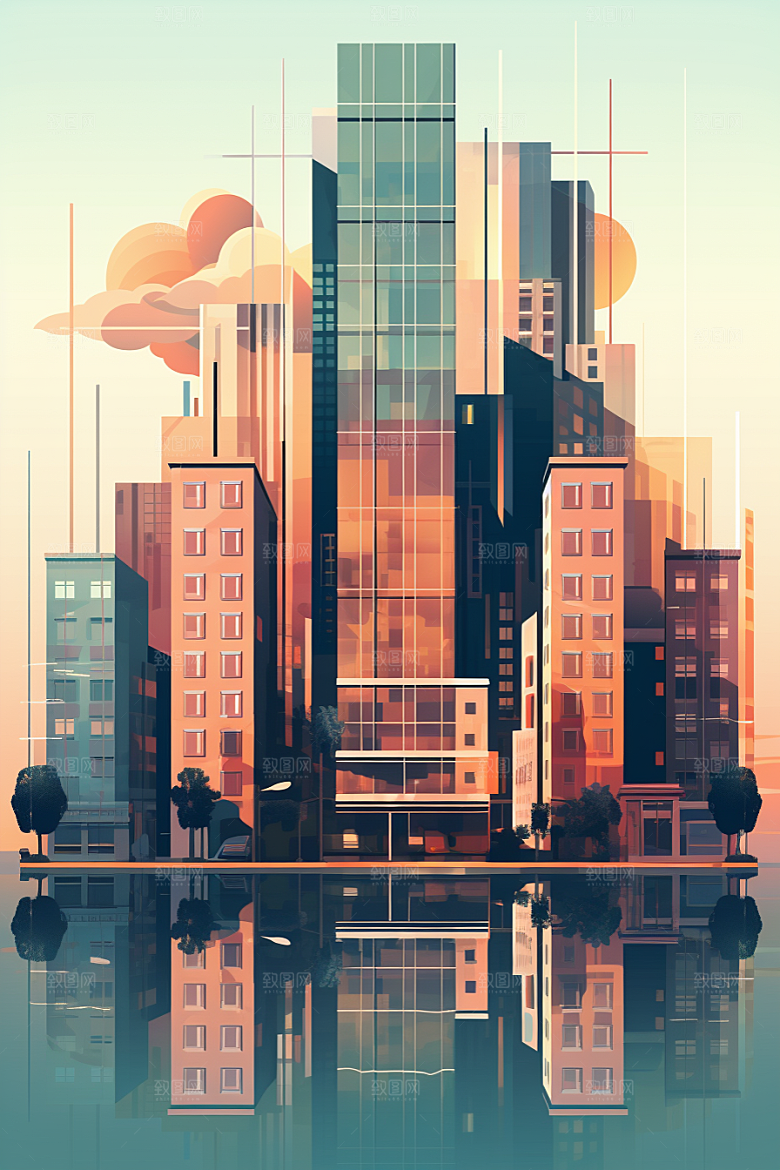 平面建筑几何设计感插画