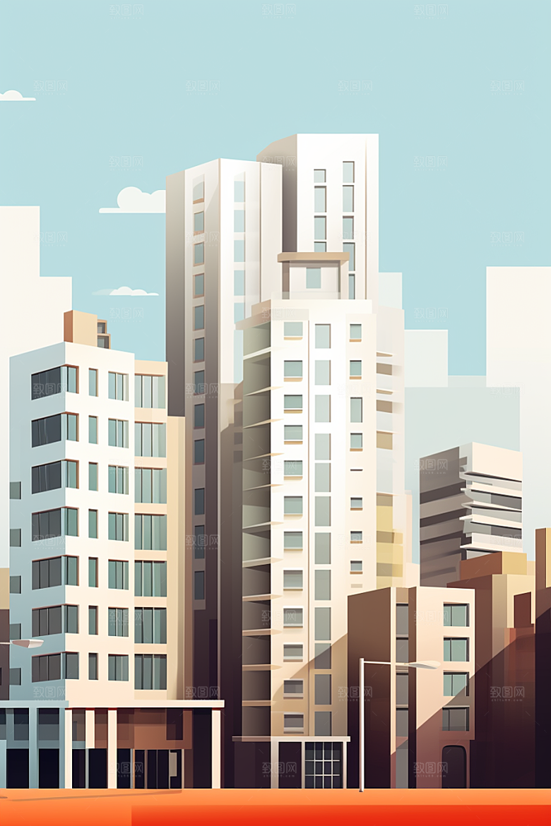 平面建筑设计感大厦插画