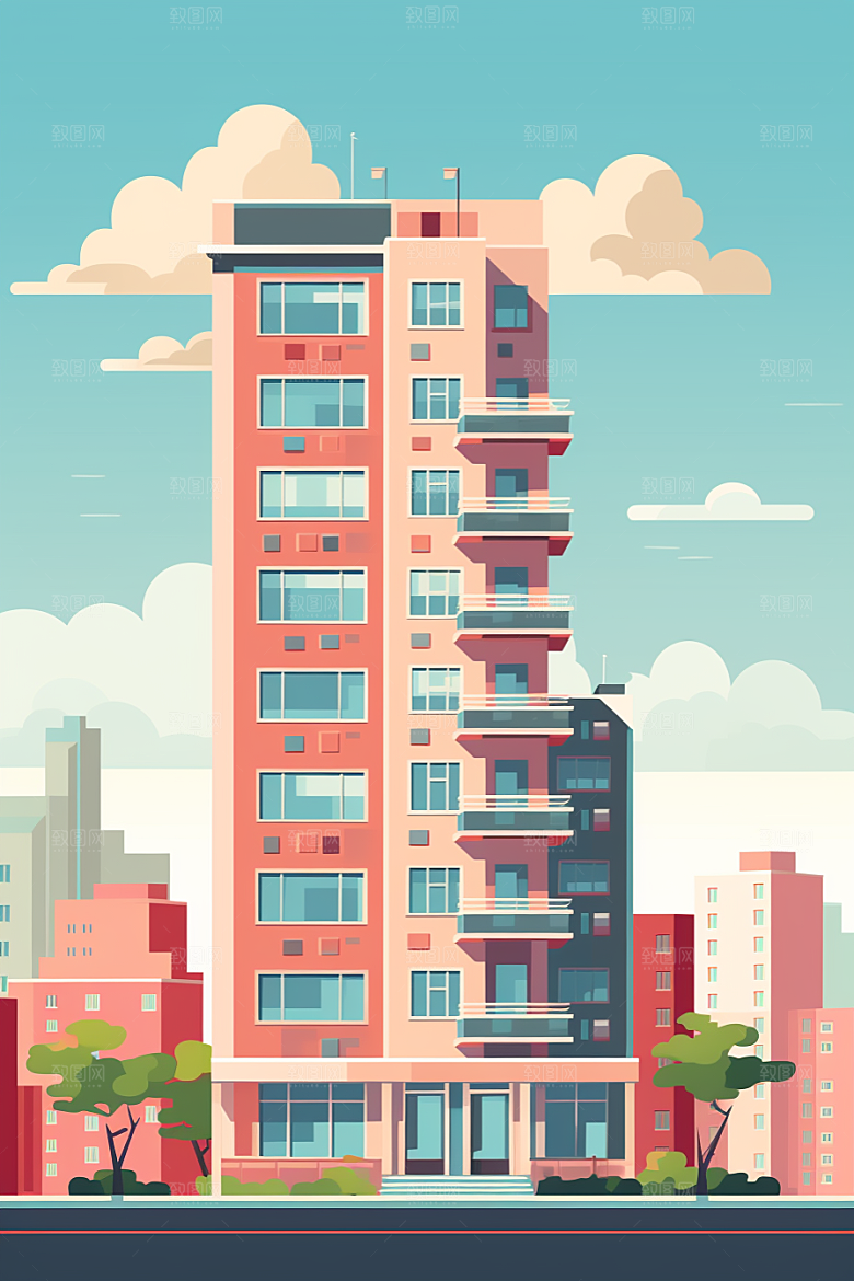 平面建筑高清大厦插画