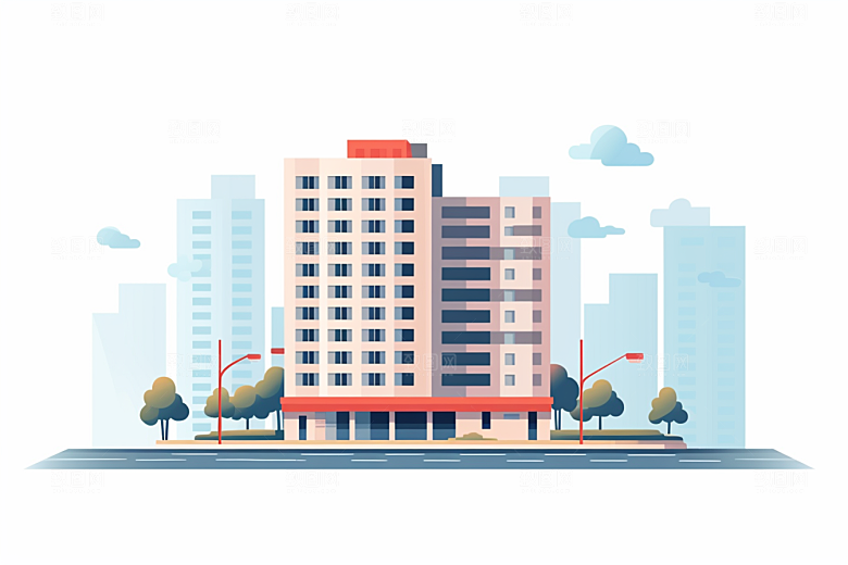 平面建筑立面设计感插画