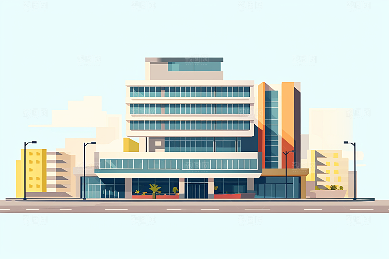 平面建筑大楼简约插画