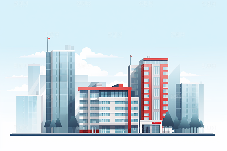 平面建筑高清简约插画
