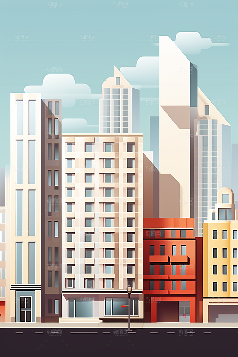 平面建筑简约设计感插画
