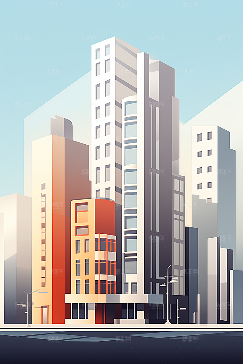 平面建筑几何设计感插画