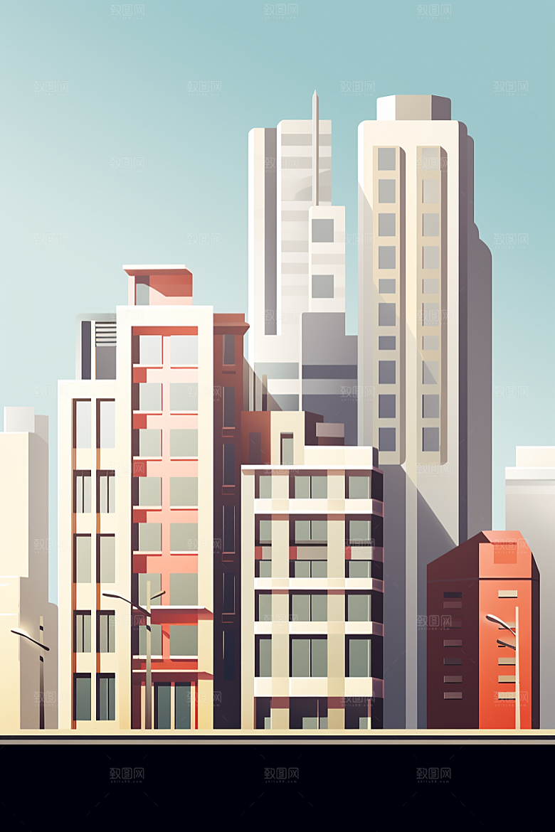 平面建筑几何设计感插画