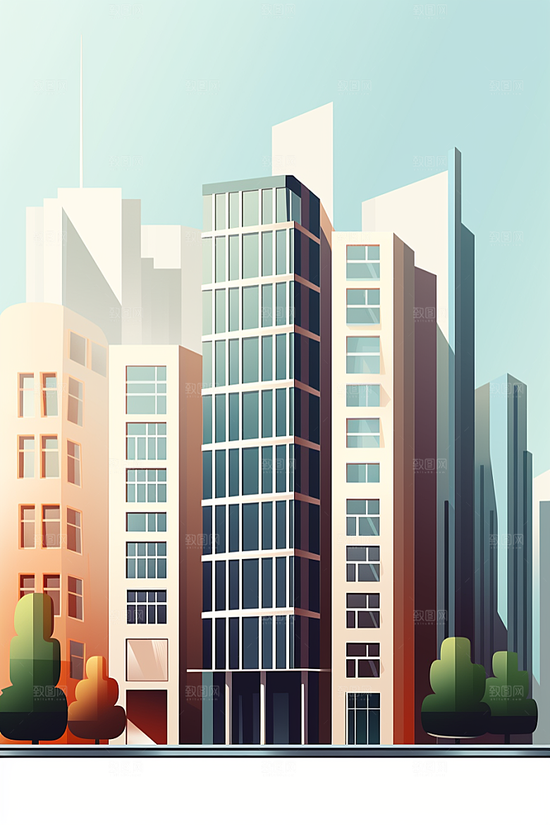 平面建筑几何高清插画