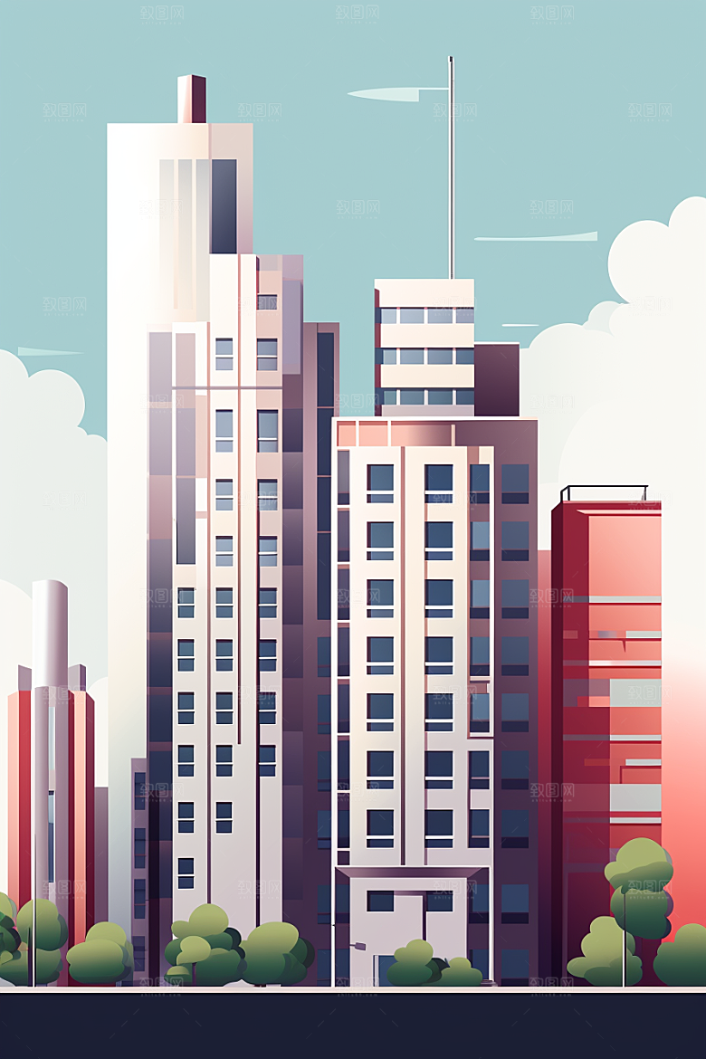 平面建筑高清几何插画