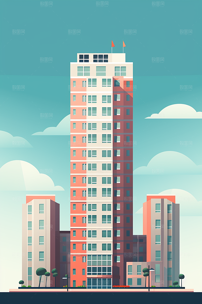 平面建筑大楼大厦插画