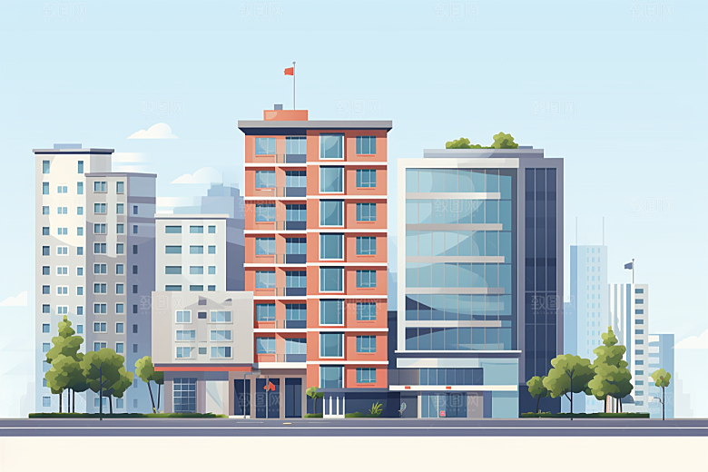 平面建筑大厦大楼插画