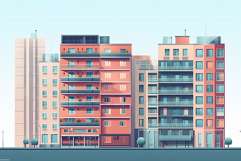 平面建筑大厦立面插画