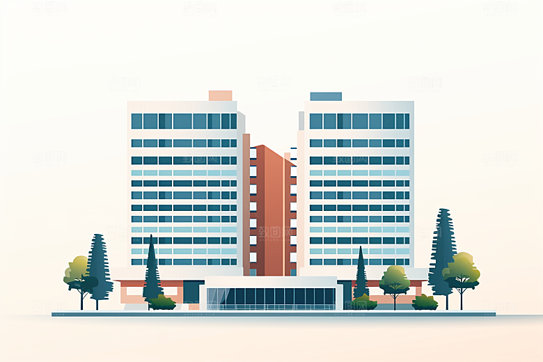 平面建筑立面大楼插画