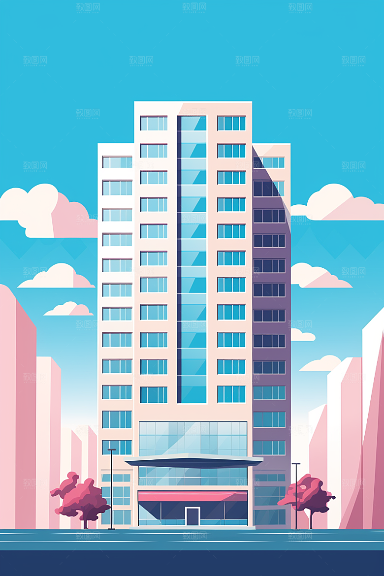 平面建筑大厦简约插画