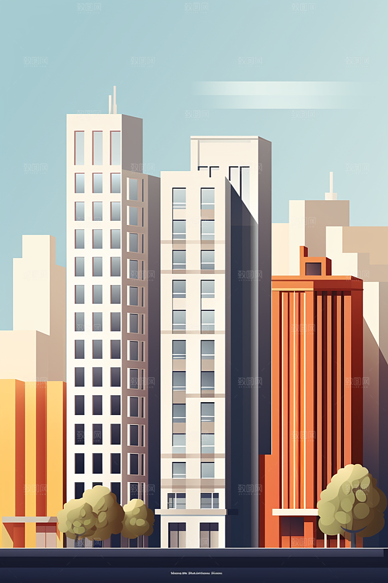 平面建筑立面大楼插画