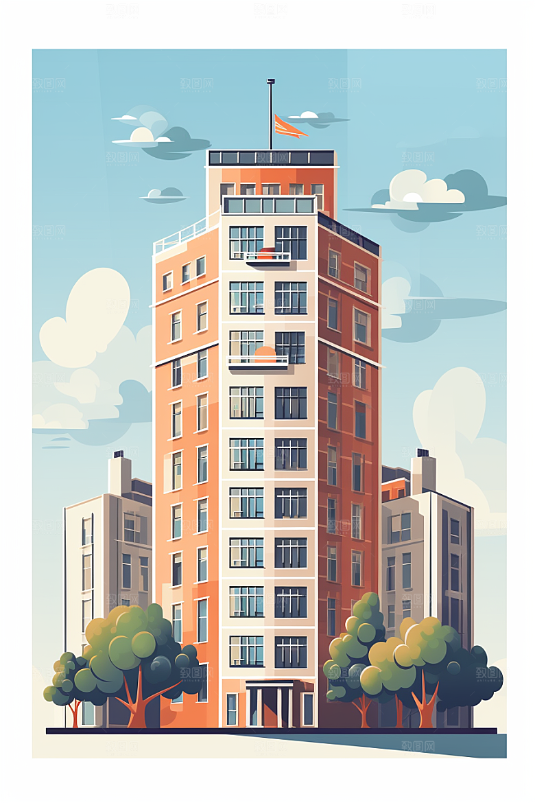 平面建筑立面设计感插画