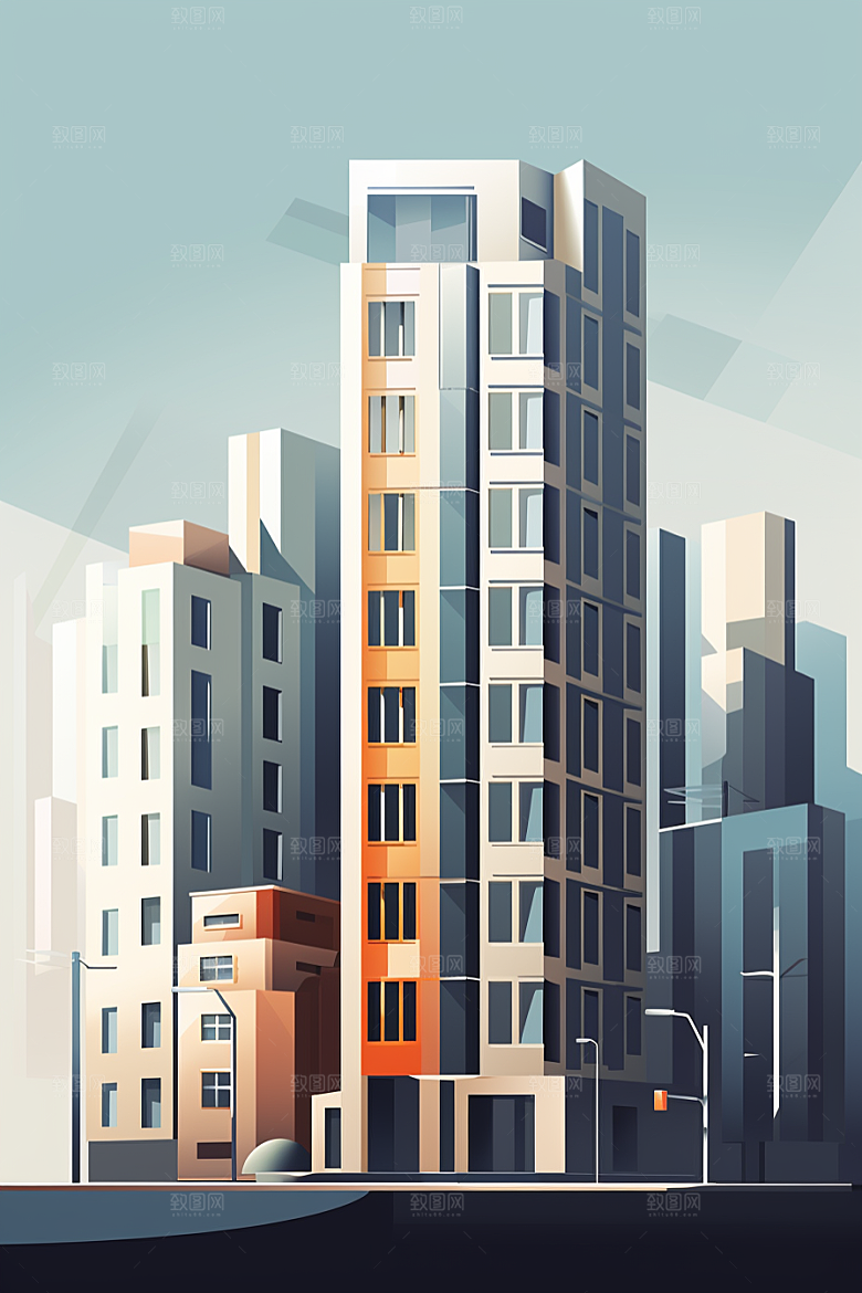 平面建筑立面大楼插画