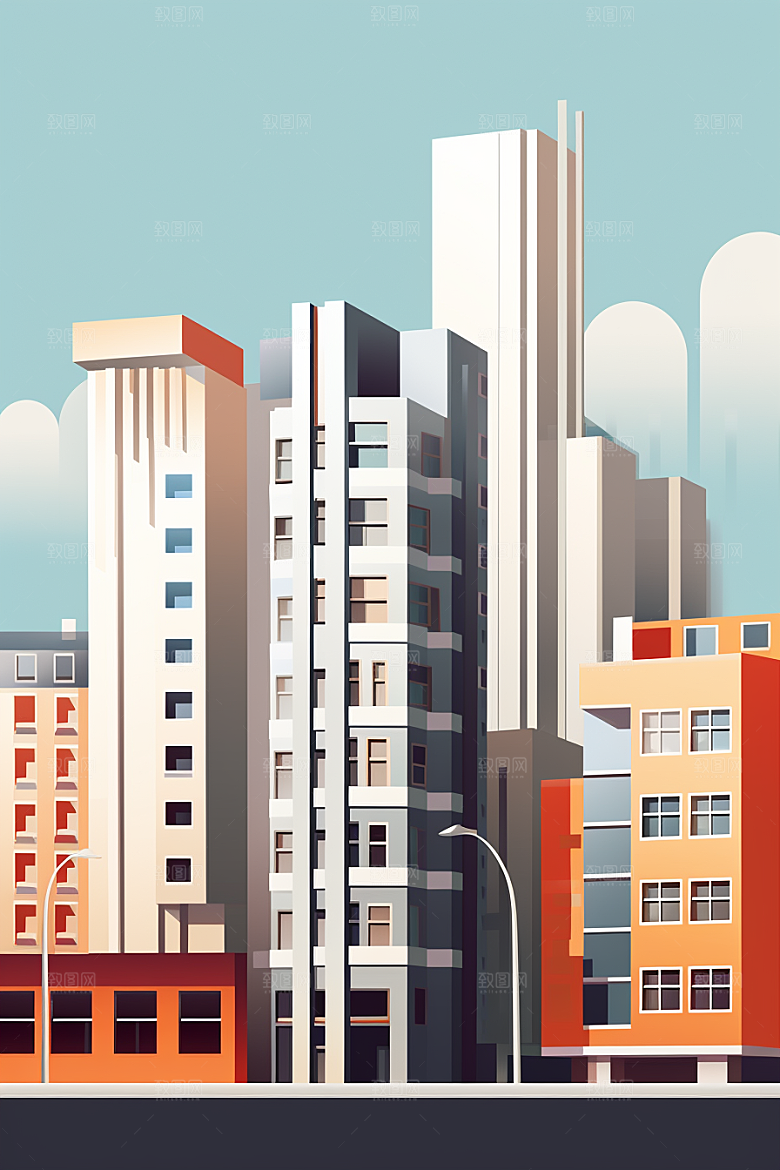 平面建筑几何高清插画