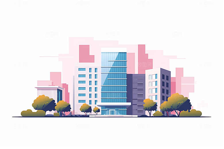 平面建筑几何大楼插画